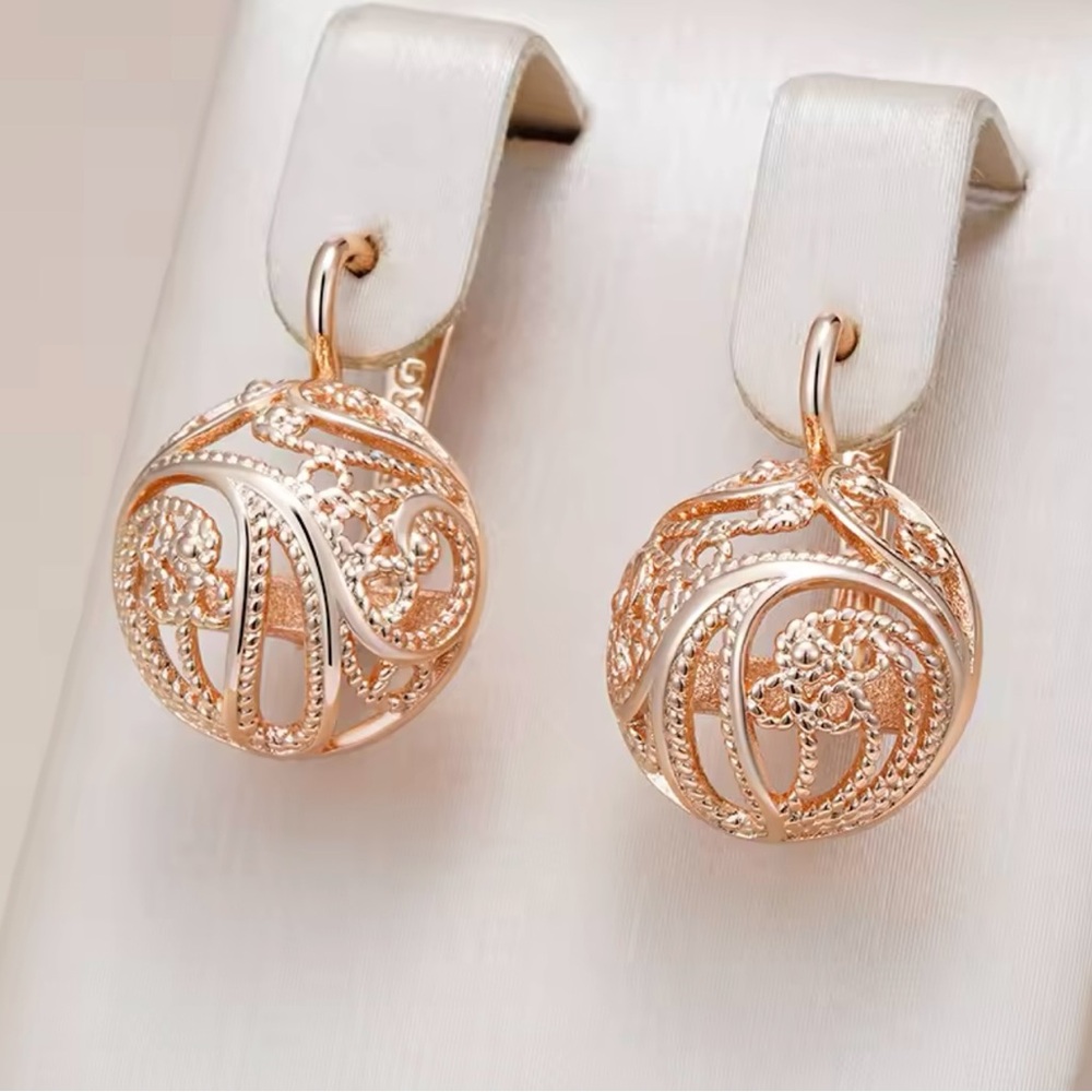 585 Rose Gold Color Vintage Ball Earrings Lace Gold earrings